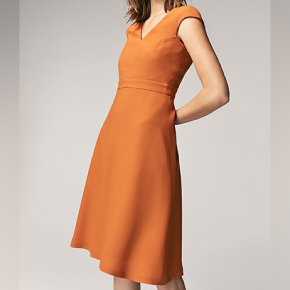 Massimo Dutti Rust Orange V-Neck Midi Dress NWT Size 10